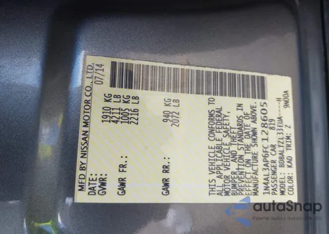 2015 Nissan Altima 2.5 Sl из США, поврежденный, VIN 1N4AL3AP6FC128605